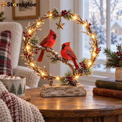 🔥49% OFF🐦Lighted Cardinal Tabletop Decor Rustic Red Cardinal Pair with Warm LED Lights - All Collections