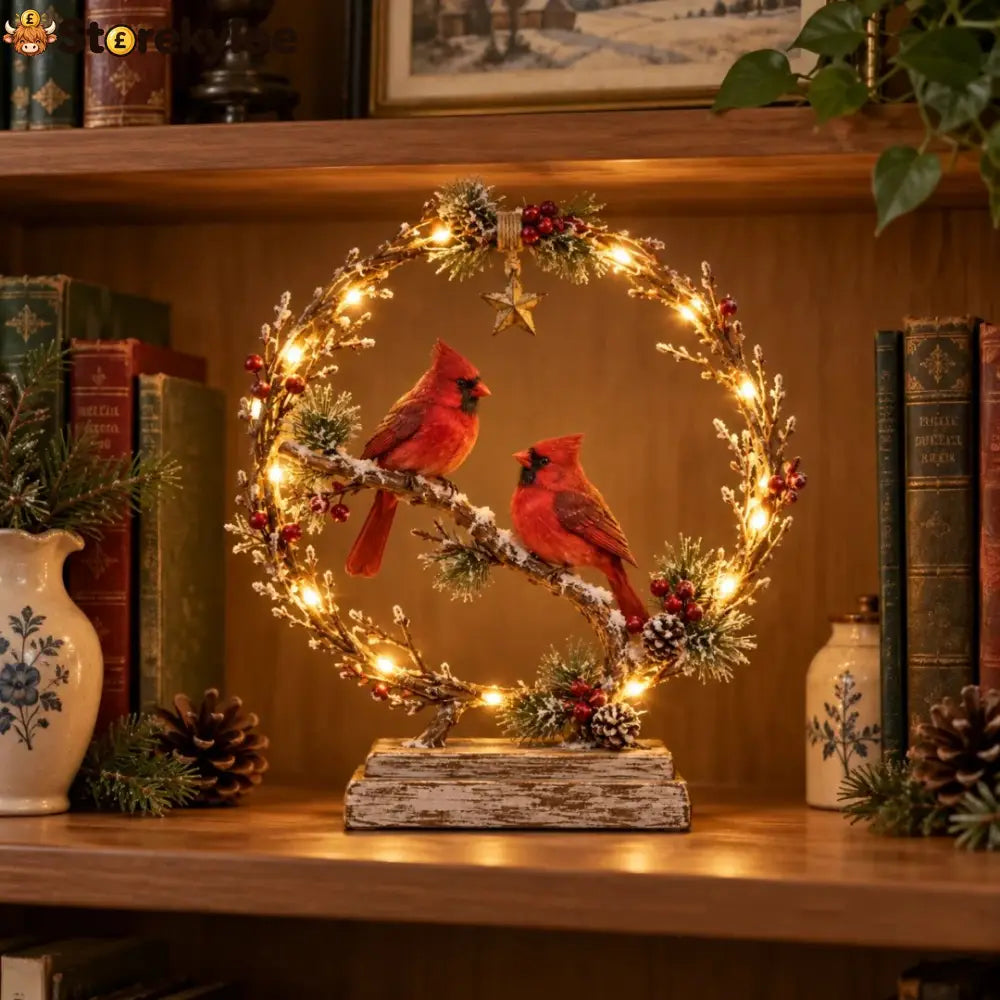 🔥49% OFF🐦Lighted Cardinal Tabletop Decor Rustic Red Cardinal Pair with Warm LED Lights - All Collections