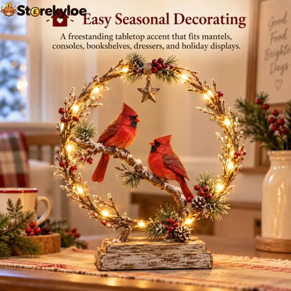 🔥49% OFF🐦Lighted Cardinal Tabletop Decor Rustic Red Cardinal Pair with Warm LED Lights - All Collections