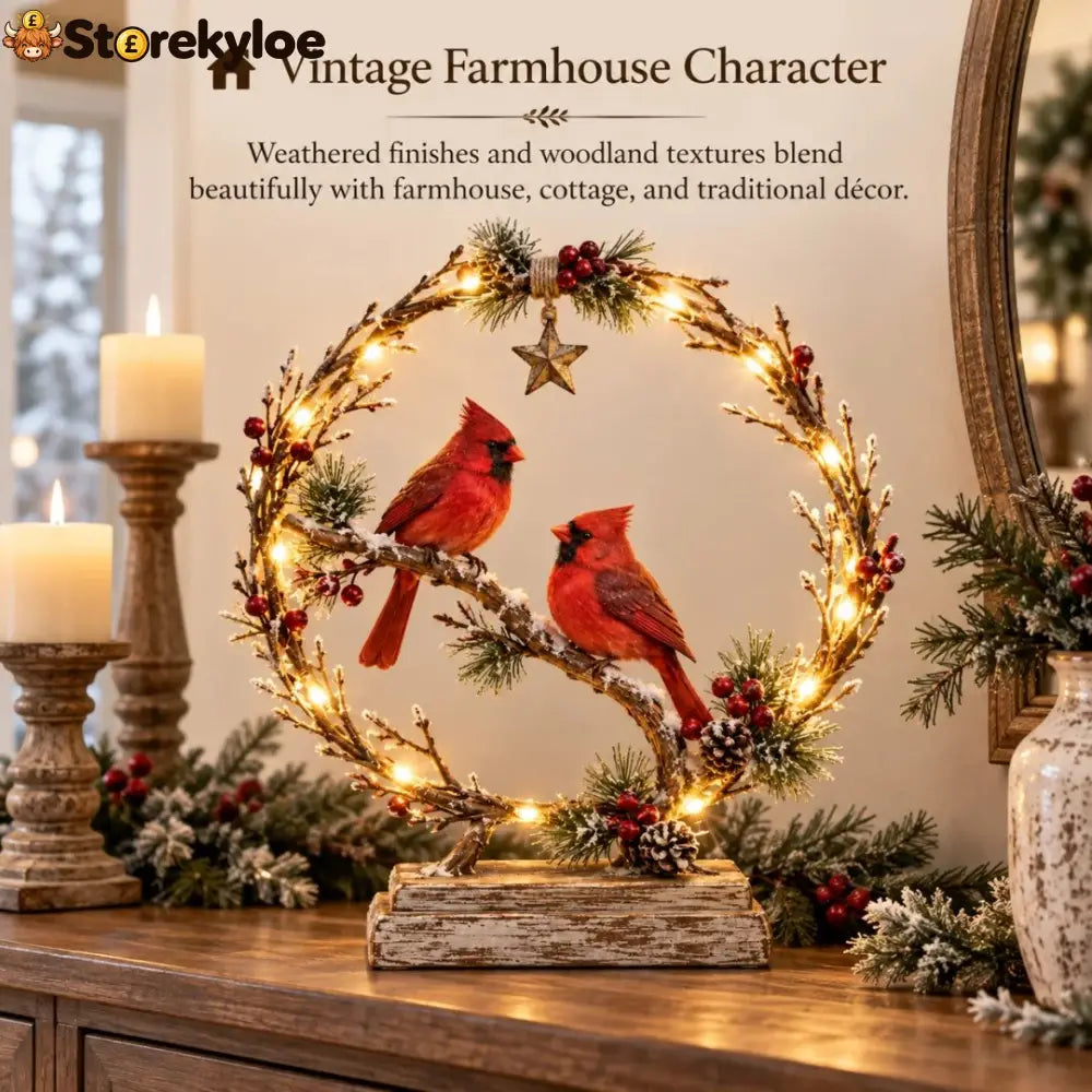 🔥49% OFF🐦Lighted Cardinal Tabletop Decor Rustic Red Cardinal Pair with Warm LED Lights - All Collections