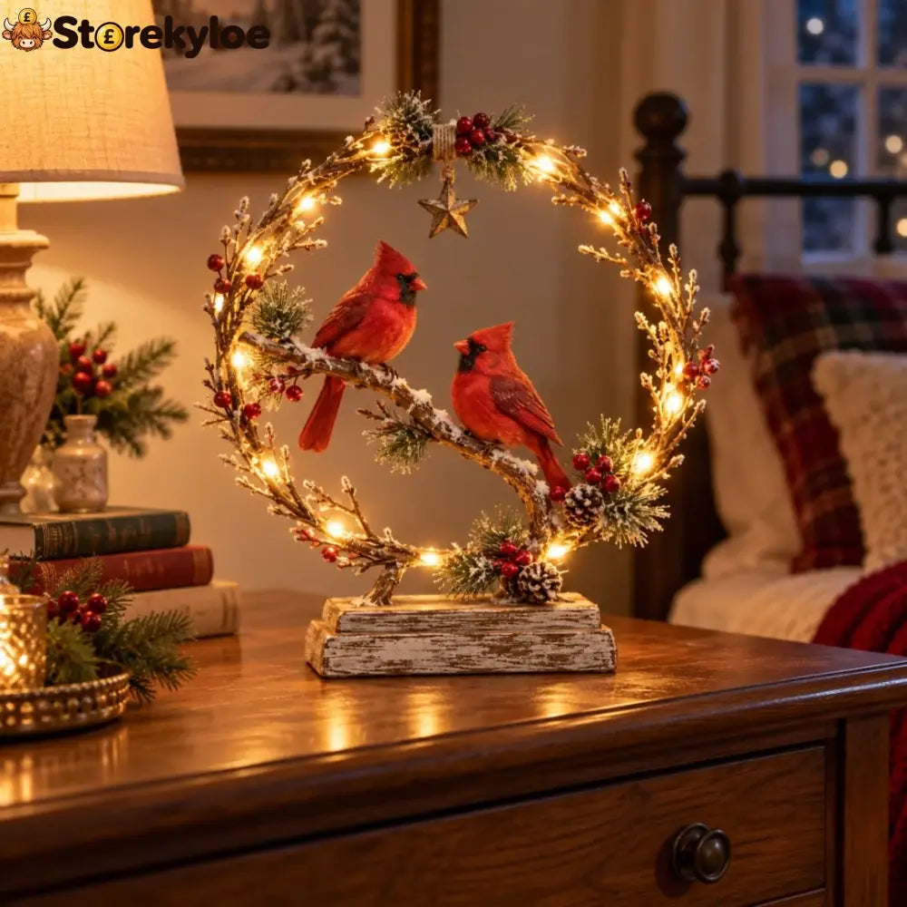 🔥49% OFF🐦Lighted Cardinal Tabletop Decor Rustic Red Cardinal Pair with Warm LED Lights - All Collections