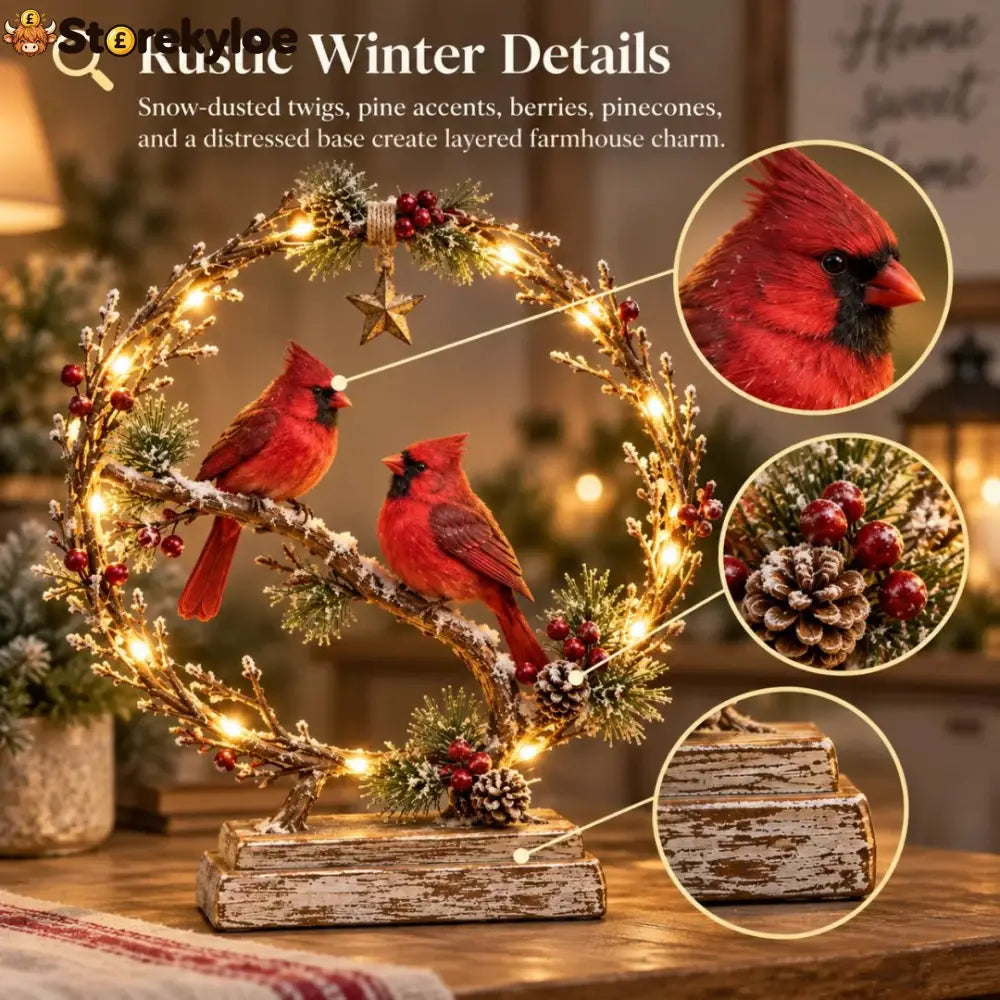 🔥49% OFF🐦Lighted Cardinal Tabletop Decor Rustic Red Cardinal Pair with Warm LED Lights - All Collections