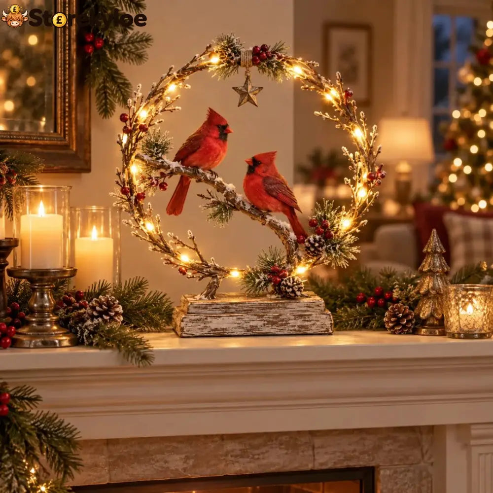 🔥49% OFF🐦Lighted Cardinal Tabletop Decor Rustic Red Cardinal Pair with Warm LED Lights - All Collections