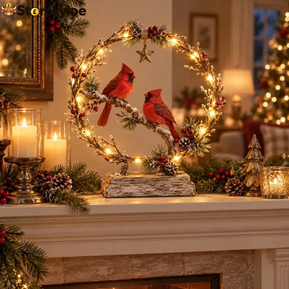 🔥49% OFF🐦Lighted Cardinal Tabletop Decor Rustic Red Cardinal Pair with Warm LED Lights - All Collections