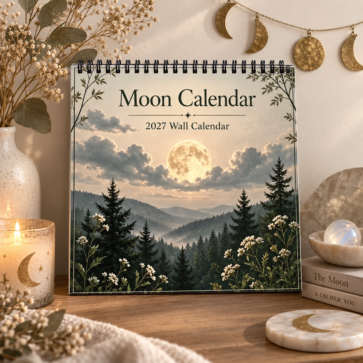 Moon Calendar 2027 Wall Calendar – 12-Month Mystical Moon Phase Calendar, Celestial Lunar Planner for Moon Lovers & Nature Enthusiasts
