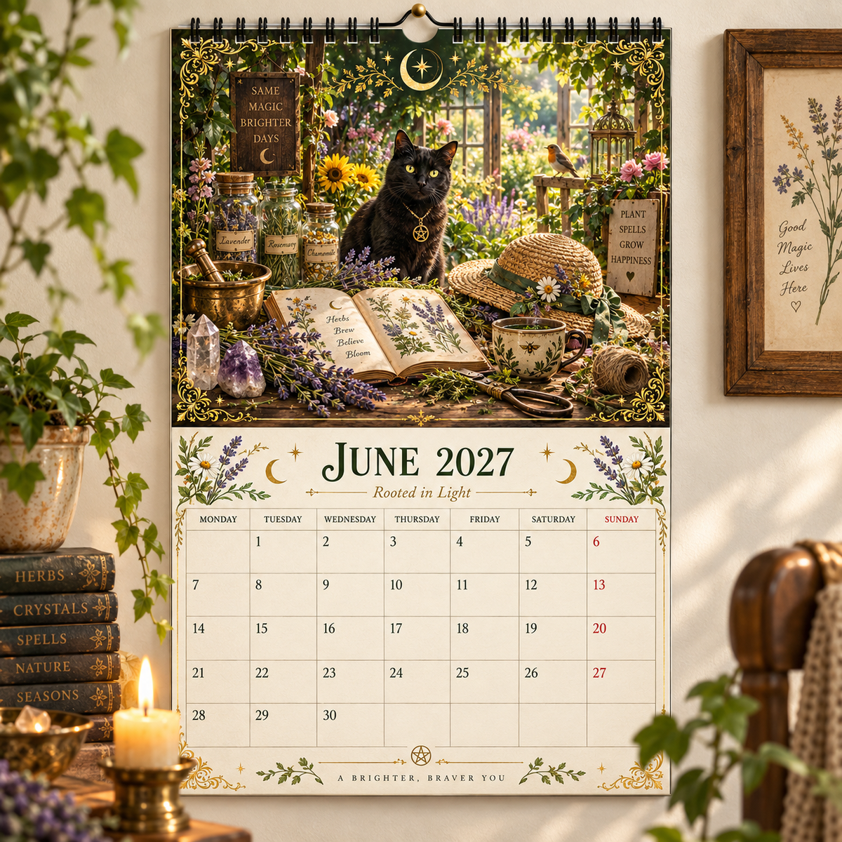 Witch’s Arcanum 2027 Wall Calendar – 12-Month Witchy Art Calendar with Black Cats, Herbs, Crystals & Seasonal Magic
