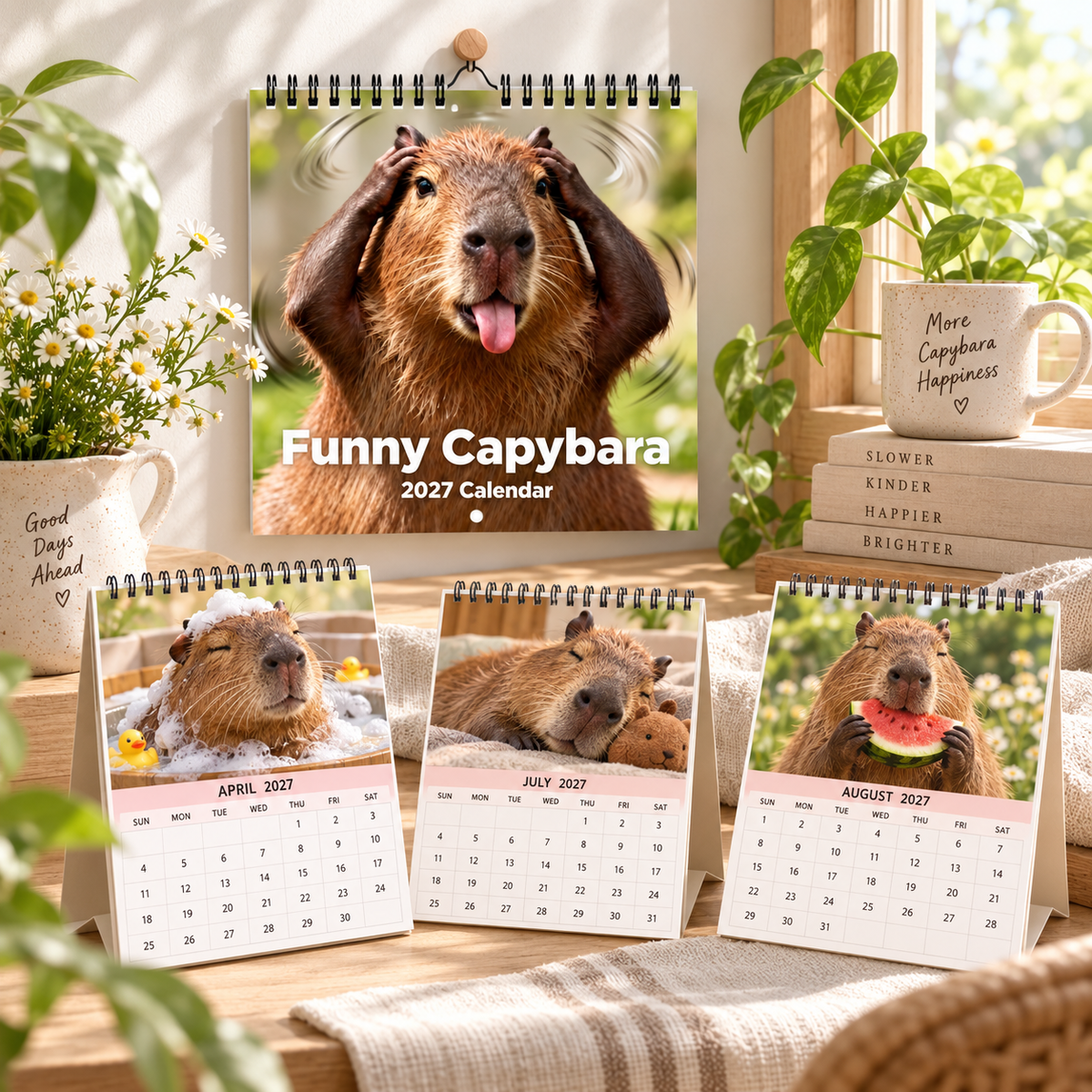 Funny Capybara 2027 Wall Calendar – 12-Month Cute & Playful Capybara Calendar, Spiral Hanging Wall Planner for Capybara Lovers & Nature Fans