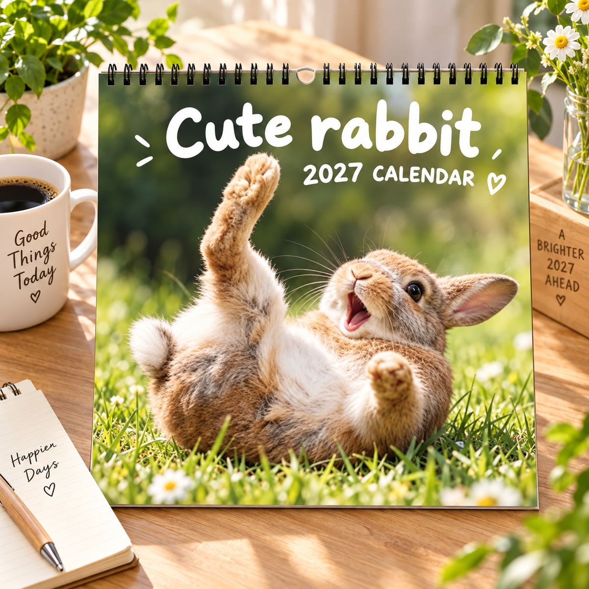 Cute Rabbits 2027 Wall Calendar – 12-Month Funny Bunny Calendar, Adorable Fluffy Rabbit Scenes Hanging Planner for Bunny Lovers & Family Gift