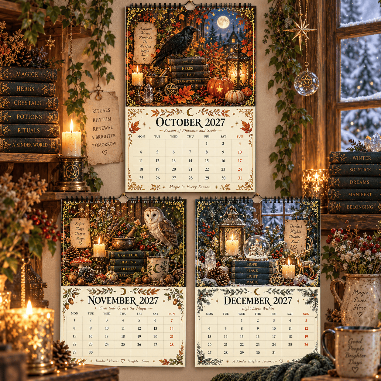 Witch’s Arcanum 2027 Wall Calendar – 12-Month Witchy Art Calendar with Black Cats, Herbs, Crystals & Seasonal Magic