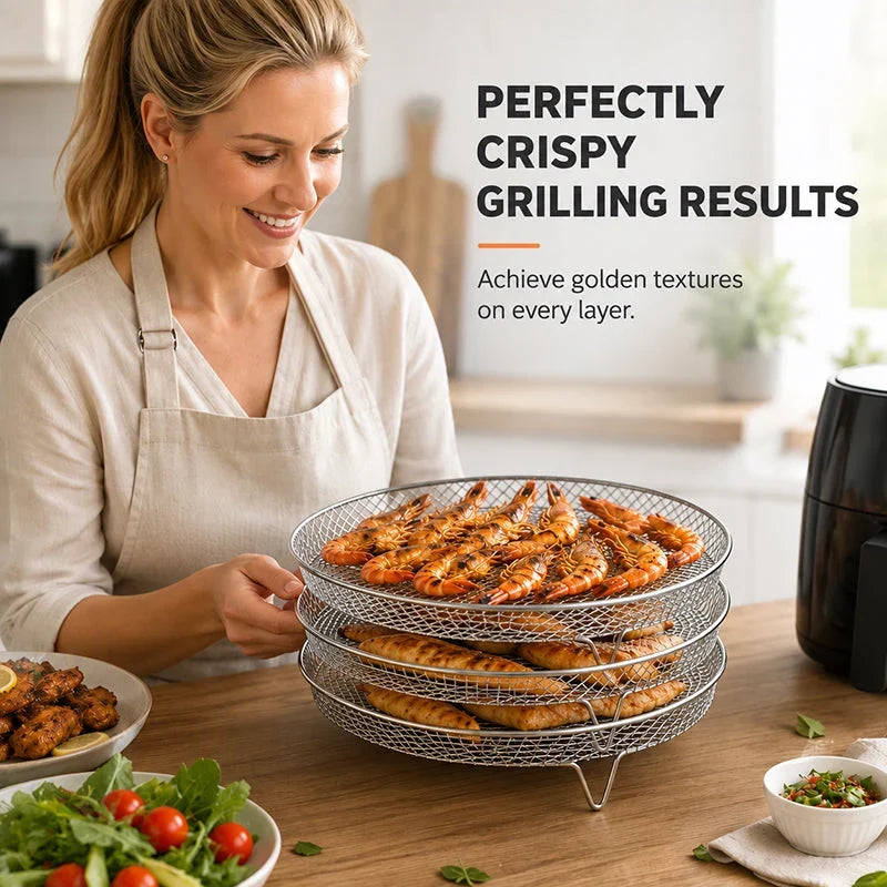 🍗 Stackable Stainless Steel Air Fryer Rack – Multi-Level Cooking & Dehydrating Tray