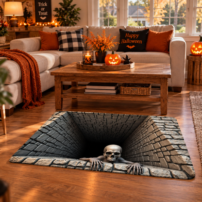 Halloween 3D Skeleton Pit Illusion Rug