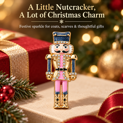 🪆Vintage Nutcracker Enamel Brooch, Classic Christmas Rhinestone Pin for Festive Gift