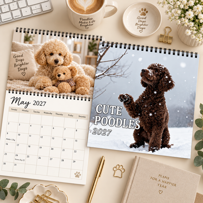 Cute Poodles 2027 Wall Calendar – 12-Month Poodle Calendar, Adorable Fluffy Dog Scenes Hanging Planner for Poodle Lovers & Dog Moms