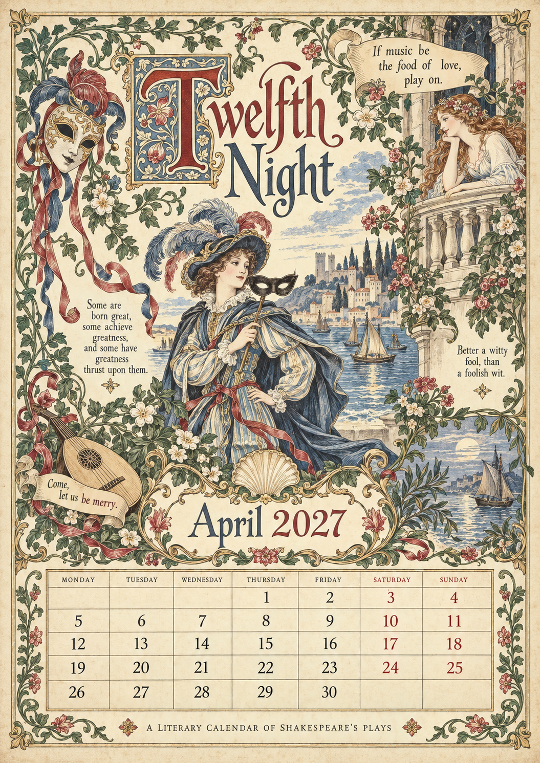 A Shakespearean Year 2027 – 12 Plays Through the Seasons | Vintage Illustrated Wall Calendar