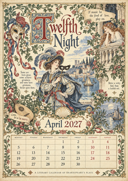 A Shakespearean Year 2027 – 12 Plays Through the Seasons | Vintage Illustrated Wall Calendar