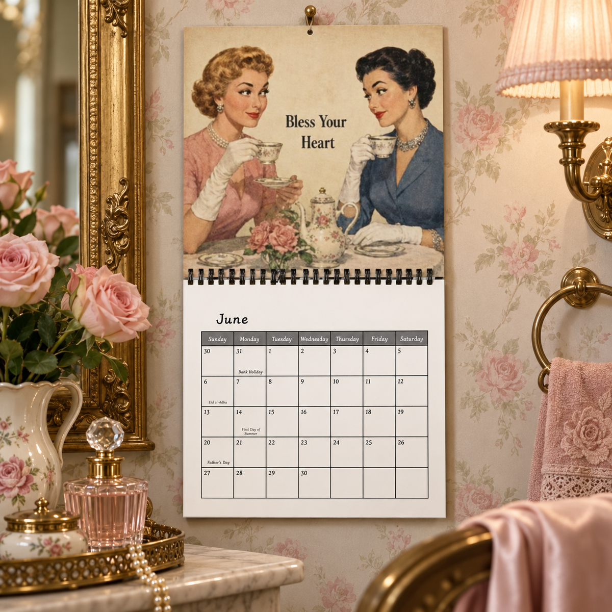 Vintage Sarcasm 2027 Wall Calendar – 12-Month Retro British Humor Calendar, Vintage Tea Party Sarcastic Quotes Hanging Planner for Retro & British Style Lovers