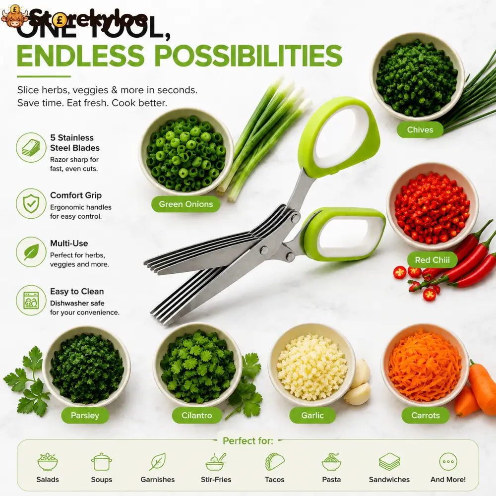 🌿 5-Blade Herb Scissors – Fast Kitchen Chopper For Fresh Herbs & Seasonings