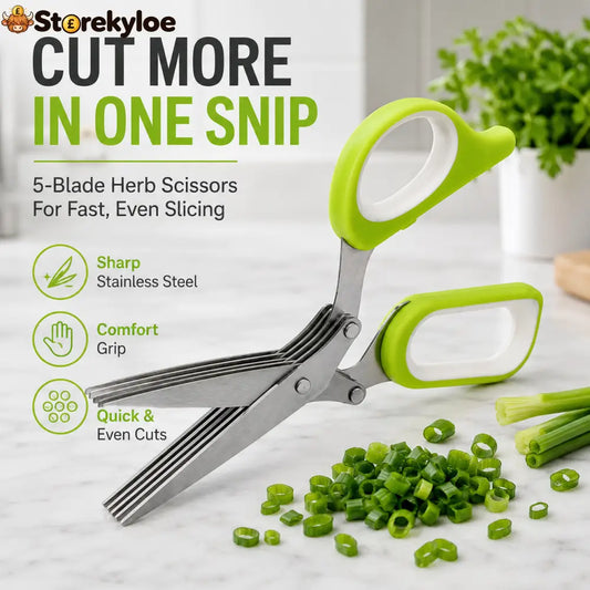 🌿 5-Blade Herb Scissors – Fast Kitchen Chopper For Fresh Herbs & Seasonings
