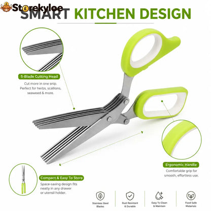 🌿 5-Blade Herb Scissors – Fast Kitchen Chopper For Fresh Herbs & Seasonings