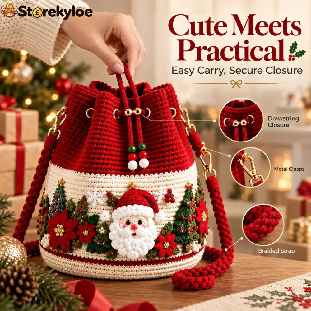 🎄 50% OFF Christmas Crochet Bucket Bag ✨ Festive Crossbody Holiday Purse