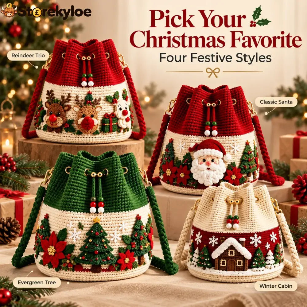 🎄 50% OFF Christmas Crochet Bucket Bag ✨ Festive Crossbody Holiday Purse - 🎁 4-Style Complete Set + FREE Shipping