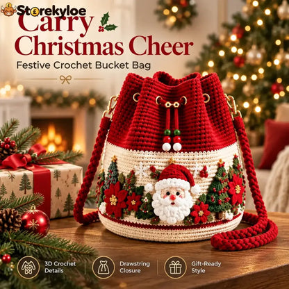 🎄 50% OFF Christmas Crochet Bucket Bag ✨ Festive Crossbody Holiday Purse
