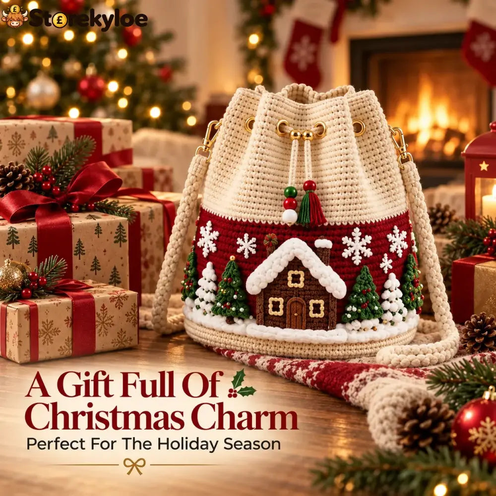 🎄 50% OFF Christmas Crochet Bucket Bag ✨ Festive Crossbody Holiday Purse