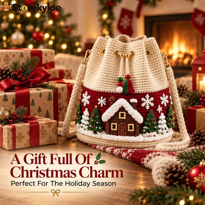 🎄 50% OFF Christmas Crochet Bucket Bag ✨ Festive Crossbody Holiday Purse