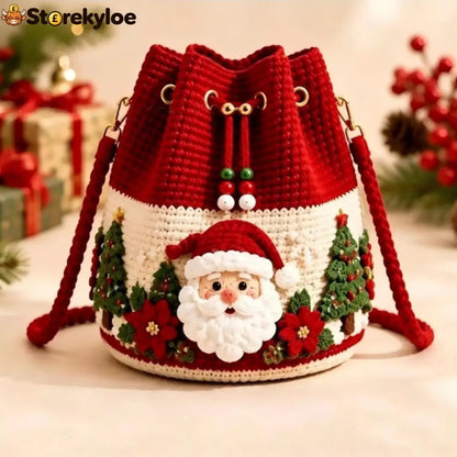 🎄 50% OFF Christmas Crochet Bucket Bag ✨ Festive Crossbody Holiday Purse - 🎅 Classic Santa