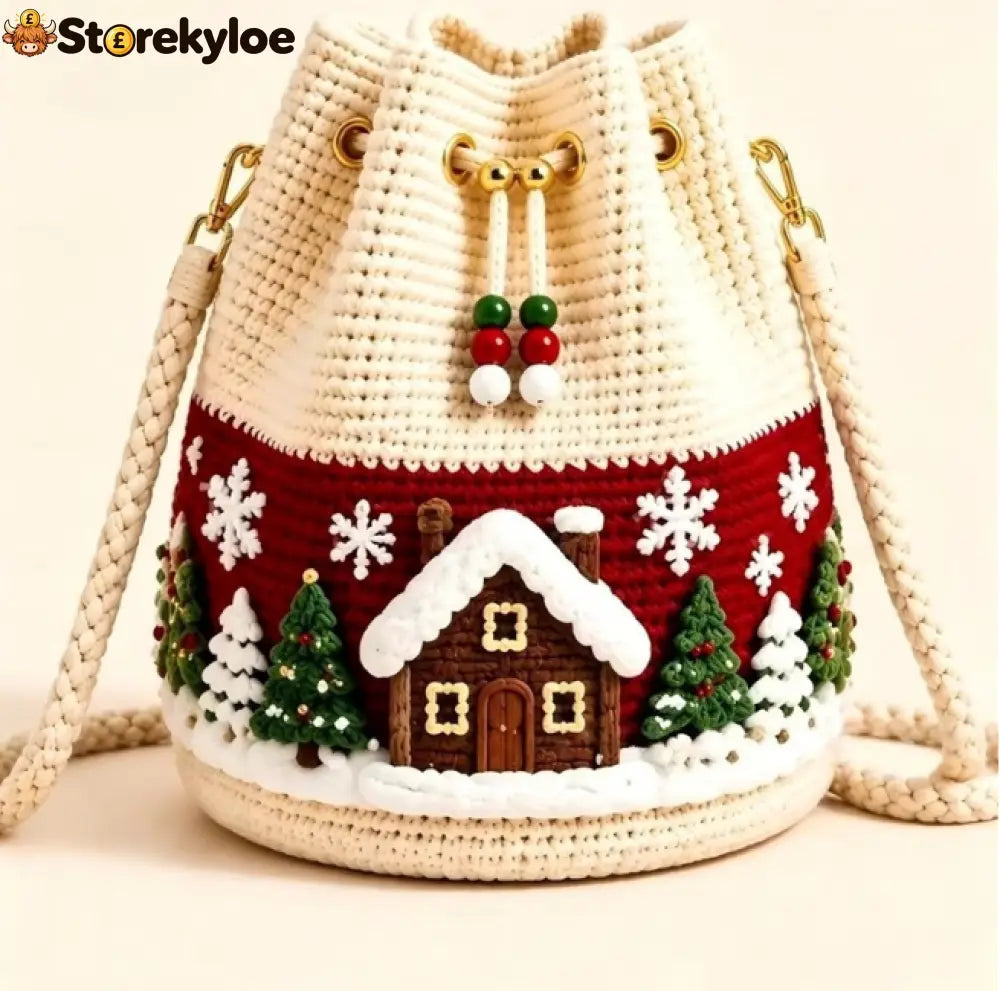 🎄 50% OFF Christmas Crochet Bucket Bag ✨ Festive Crossbody Holiday Purse - 🌲 Evergreen Tree