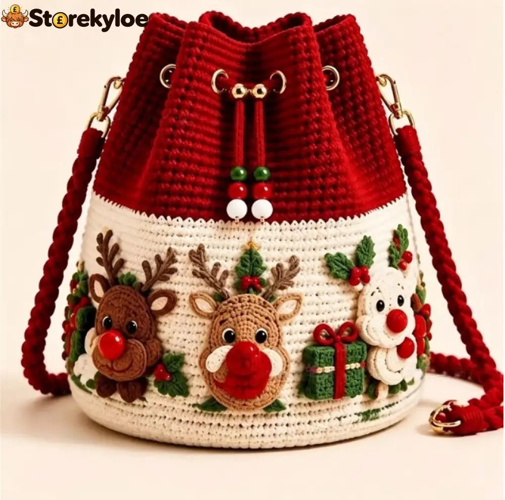 🎄 50% OFF Christmas Crochet Bucket Bag ✨ Festive Crossbody Holiday Purse - 🏠 Winter Cabin