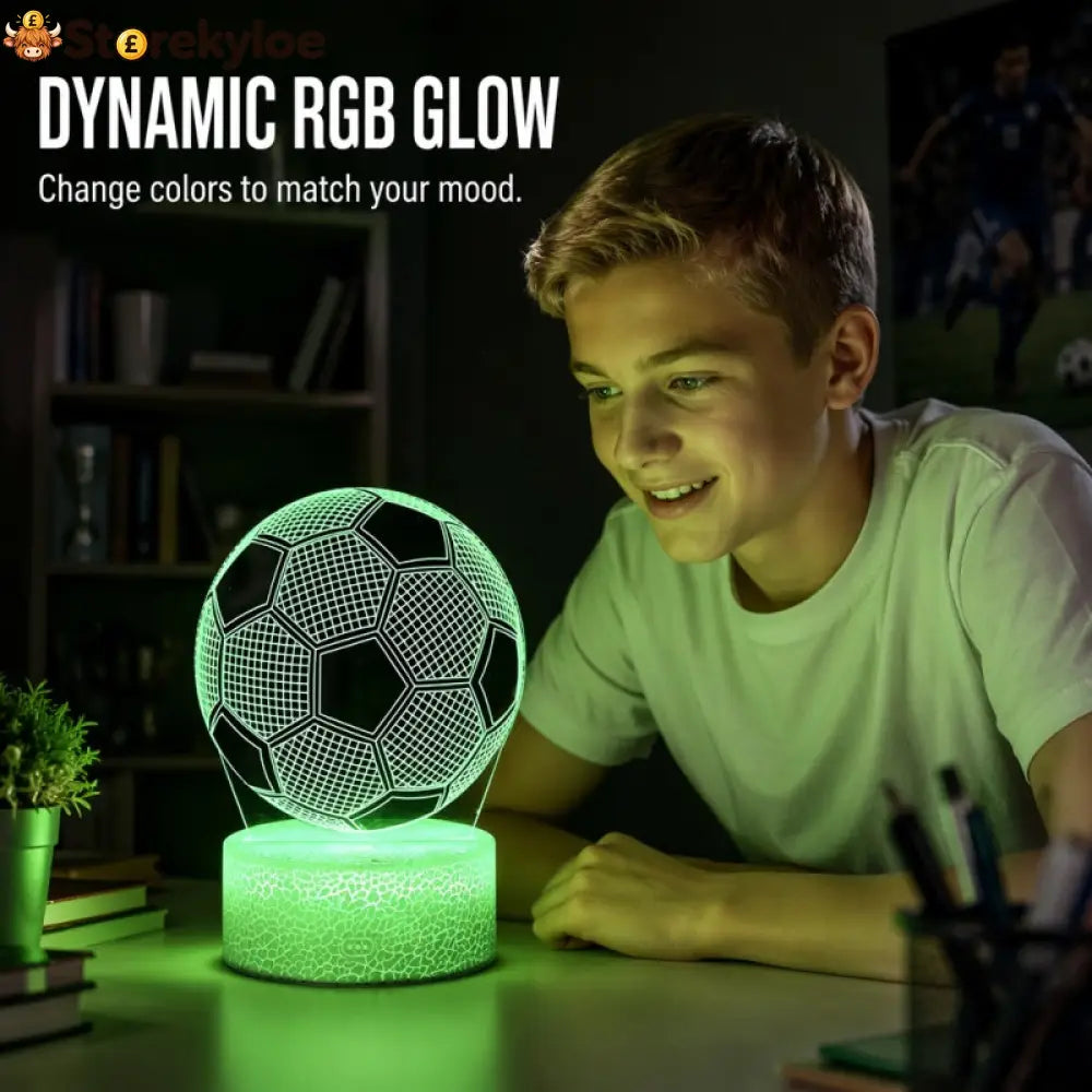 ⚽ 50% OFF! Glow Soccer Night Light | 3D Holographic Illusion | Dynamic RGB Color Changing | Eye-Friendly LED | Touch & Remote Control 🌈✨