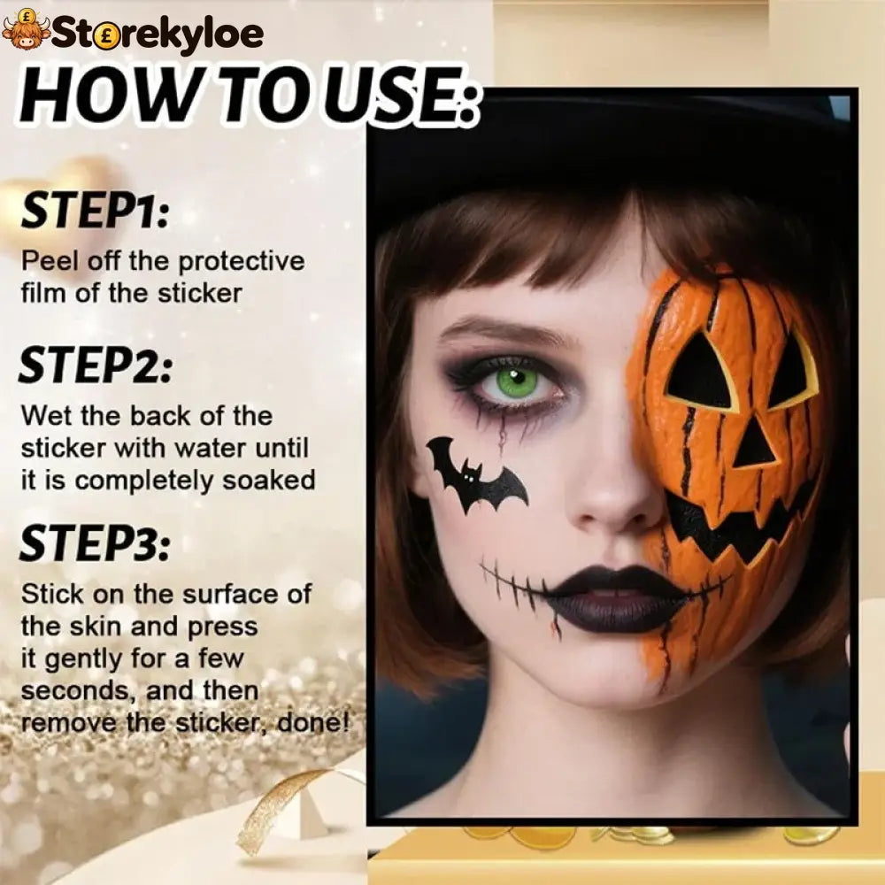 🎃👻 50% OFF TODAY! 3 pcs　Create a Spooky Halloween Look in Seconds, No Messy Face Paint Just Easy Water-Transfer Tattoos!