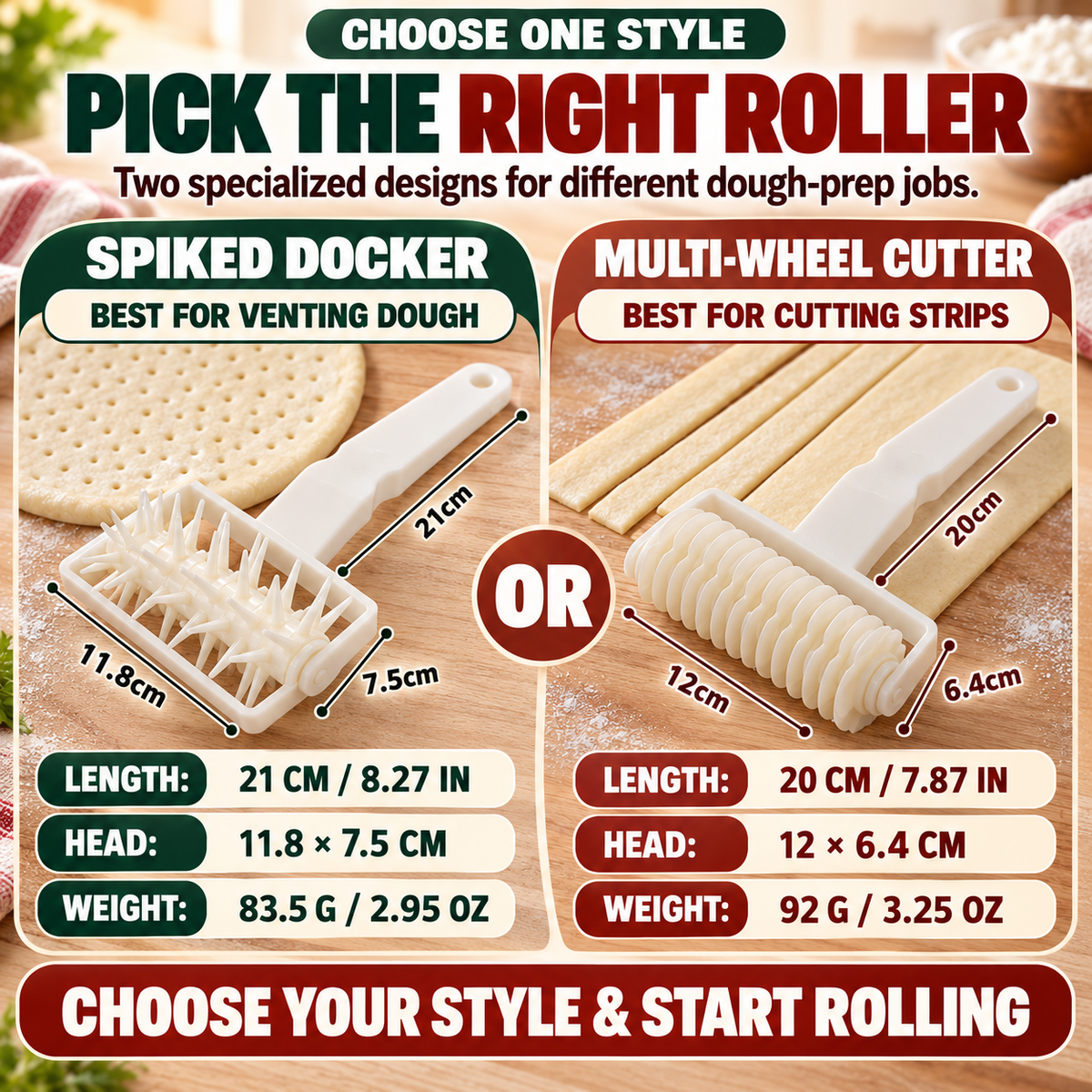 🍕Large Dough Docker & Multi-Wheel Cutter – Faster Pizza & Pastry Prep🍜