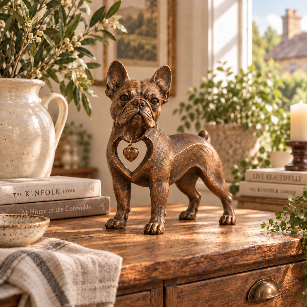 ⭐Heritage Charm French Bulldog Sculpture – Vintage Iron Frenchie Accent for Timeless Interiors