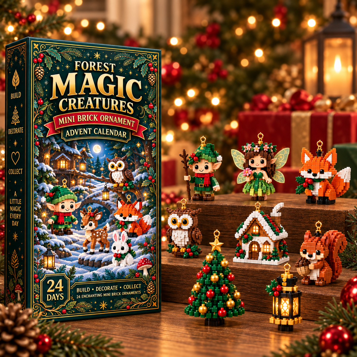 ⏳ Last day to save 49% – 🎄 24‑Day Forest Magic Creatures Ornament Advent Calendar | 24 collectible buildable forest fantasy brick decorations with hangers—perfect for holiday wreaths, mantel styling and Christmas tree trimming 🧝