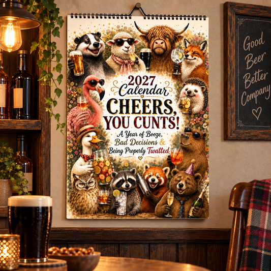 Cheers You Cunts 2027 Wall Calendar | Funny Animal Pub Calendar, Rude Humour Drinking Gift for Him