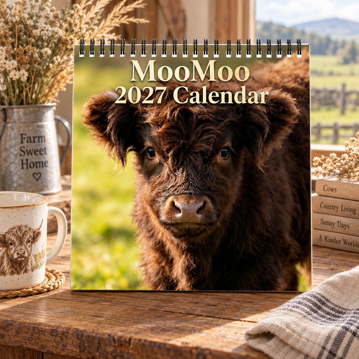 MooMoo 2027 Calendar – Cute Highland Calf Calendar, Adorable Cow & Farm Animal Wall Decor, Gift for Cow Lovers