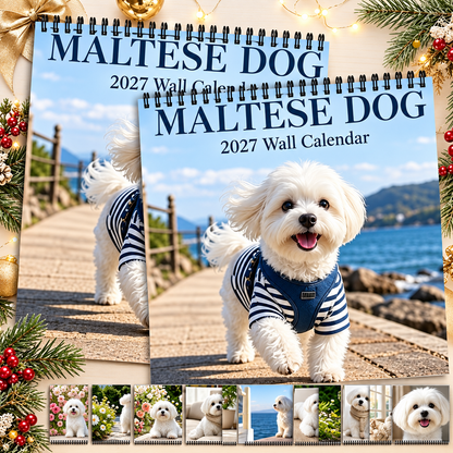 Maltese Dog 2027 Wall Calendar – Cute Bichon Maltese Calendar, Seaside & Home Style Dog Decor, Gift for Dog Lovers