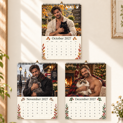 Because You Love Cats & Hot Guys 2027 Wall Calendar｜Fun British‑Style Novelty Wall Decor