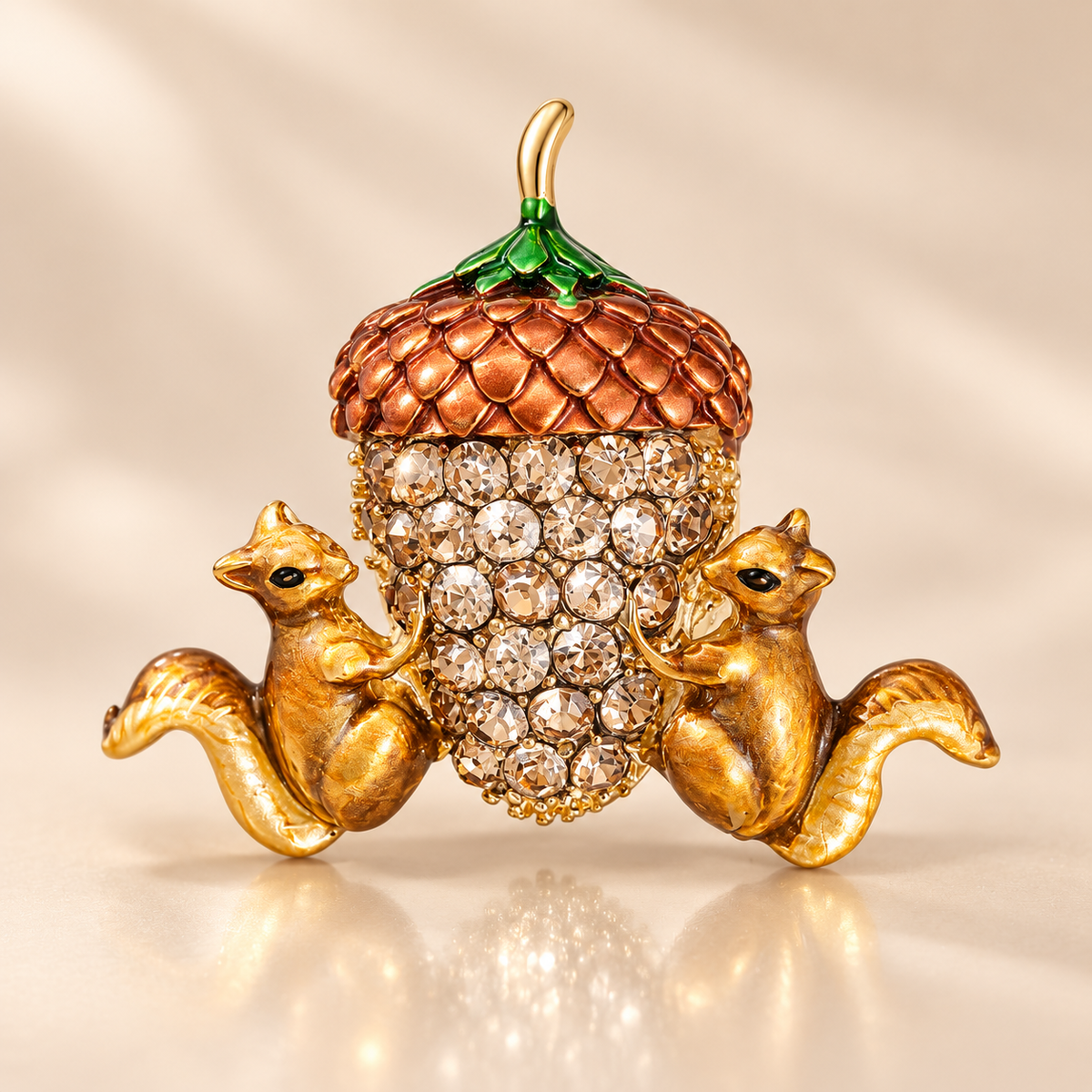 🐿️Cute Twin Squirrels & Rhinestone Acorn Brooch | Fall Season Lapel Pin