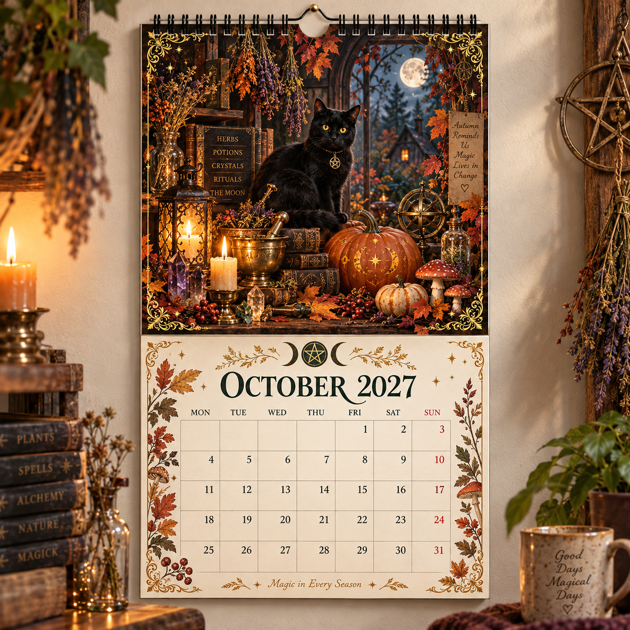 Witch’s Arcanum 2027 Wall Calendar – 12-Month Witchy Art Calendar with Black Cats, Herbs, Crystals & Seasonal Magic