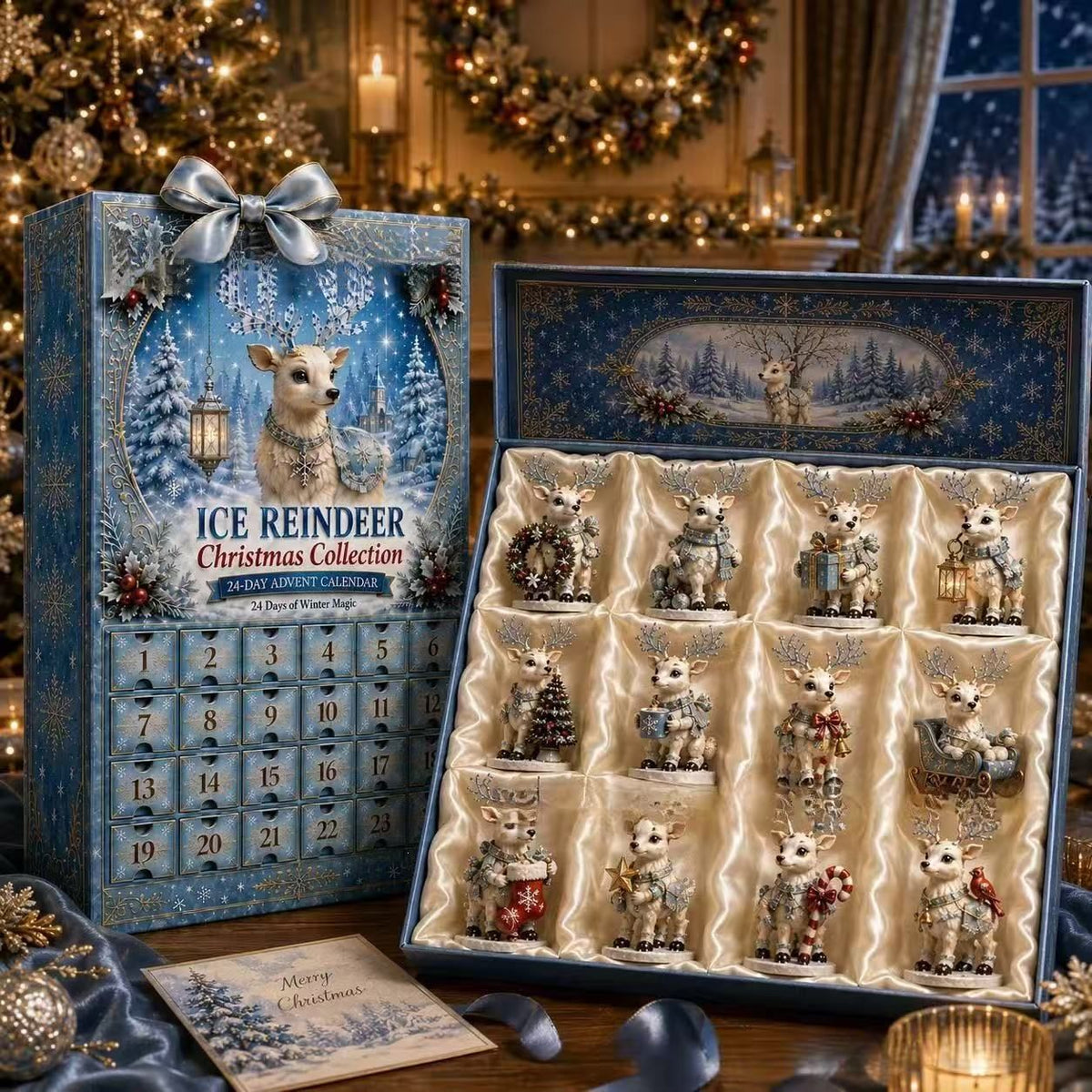 CHRISTMAS KICKOFF 49% OFF - 2026 Ice Reindeer Christmas Collection Advent Calendar - 24‑Day Festive Countdown, Frosted Crystal Reindeer Collectible Ornaments Blind Box - Gift For Reindeer & Christmas Lovers