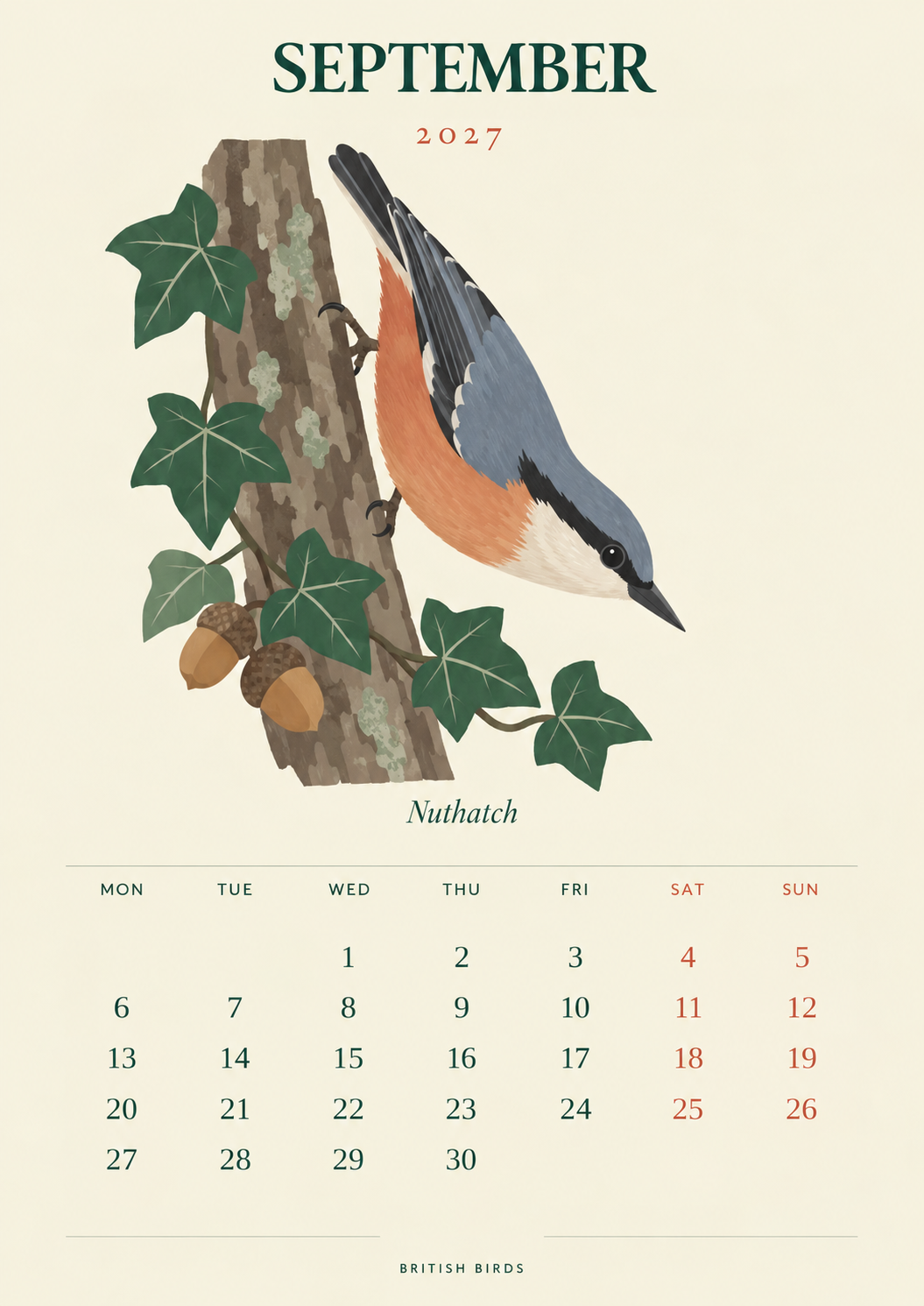 🐦 British Birds 2027 Wall Calendar  Nature Close to Home——A Year of Familiar Birds, Beautiful Blooms & Little Moments of Joy