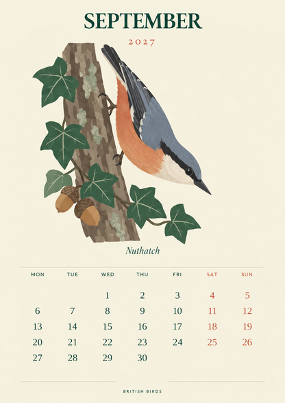 🐦 British Birds 2027 Wall Calendar  Nature Close to Home——A Year of Familiar Birds, Beautiful Blooms & Little Moments of Joy
