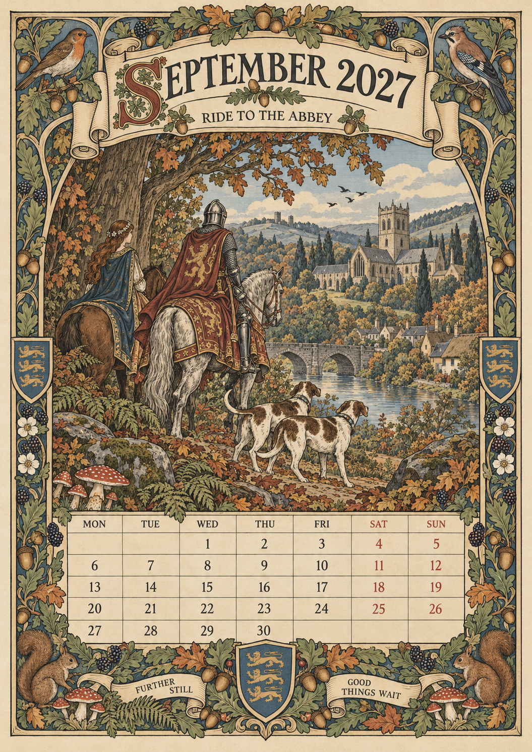 🏰 A Year of Knightly Tales – 2027 Medieval-Inspired British Wall Calendar