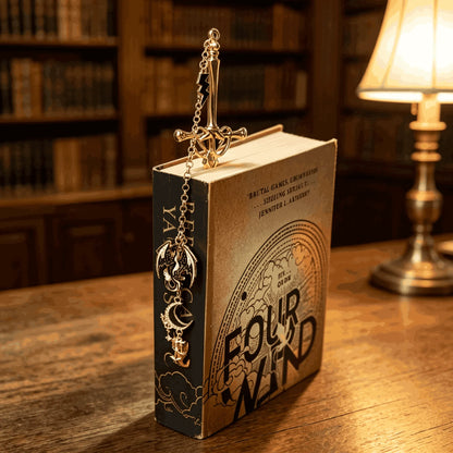 🔥Last Day 49% OFF - ⚔️Fantasy Sword Metal Bookmark With Dragon & Moon Charms📚