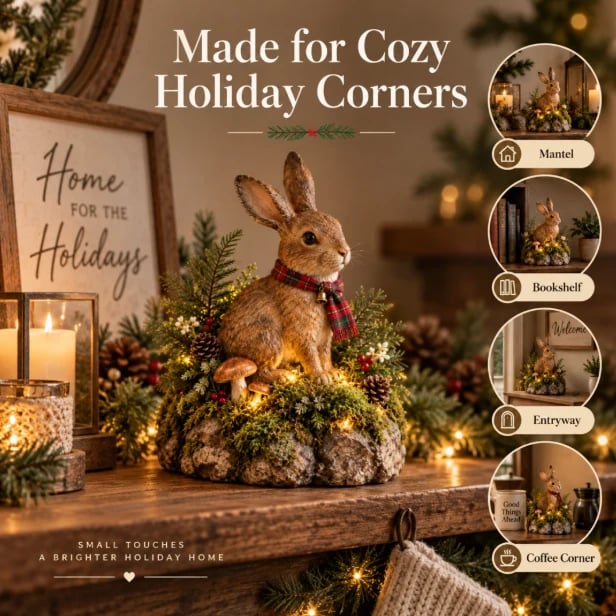 🐇Lighted Woodland Christmas Rabbit Figurine