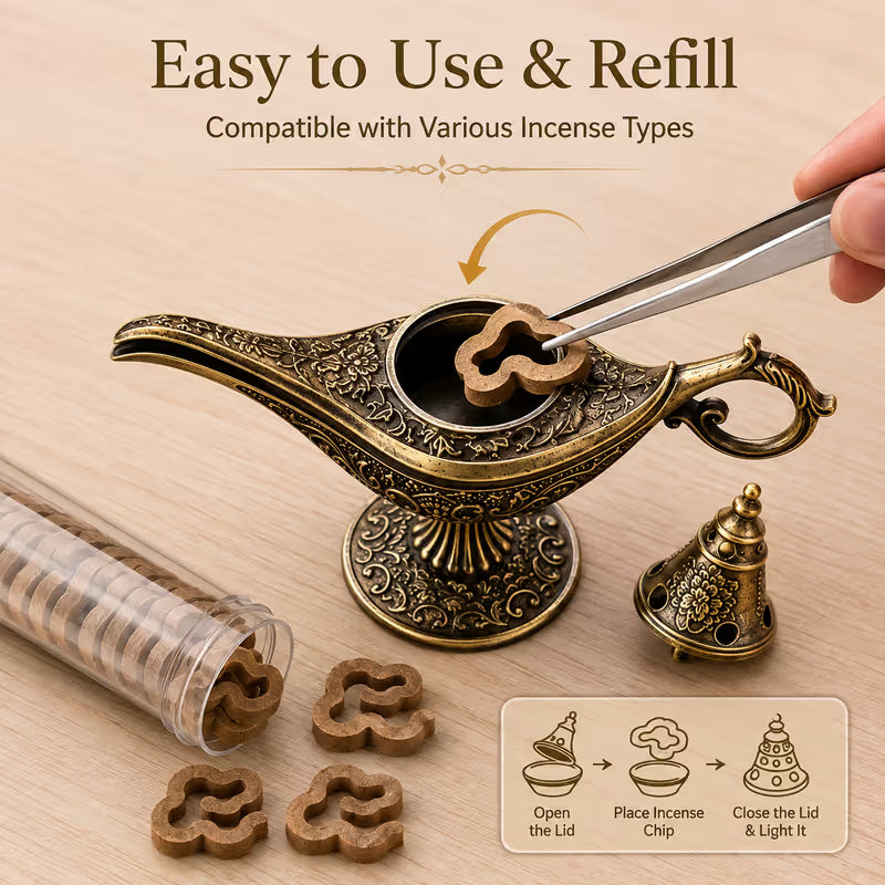 📢📢48% OFF !! ⏰Vintage Aladdin Genie Lamp Incense Holder – Aladdin-Inspired Aromatherapy Home Decor