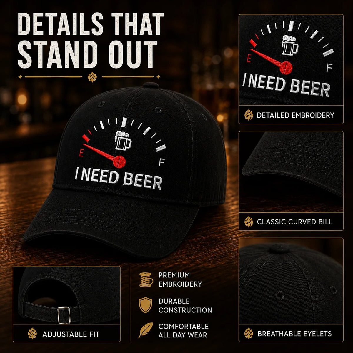 🍺 ‘I NEED BEER’ Embroidered Baseball Cap – Unisex Memorial Hat🧢 100% Cotton